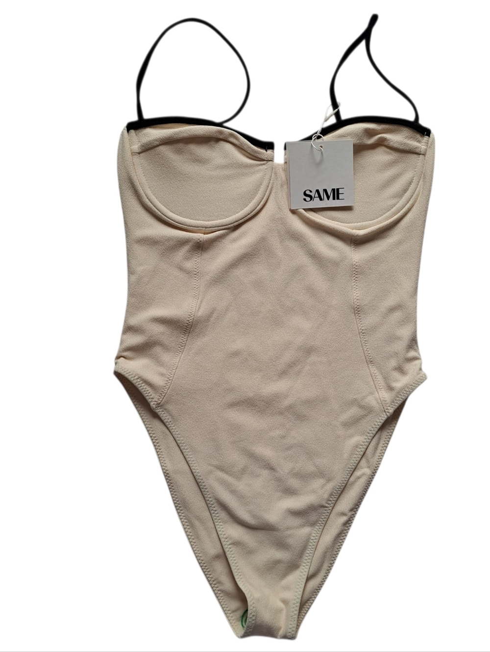 SAME Beige & Black Strap One-Piece Bodysuit